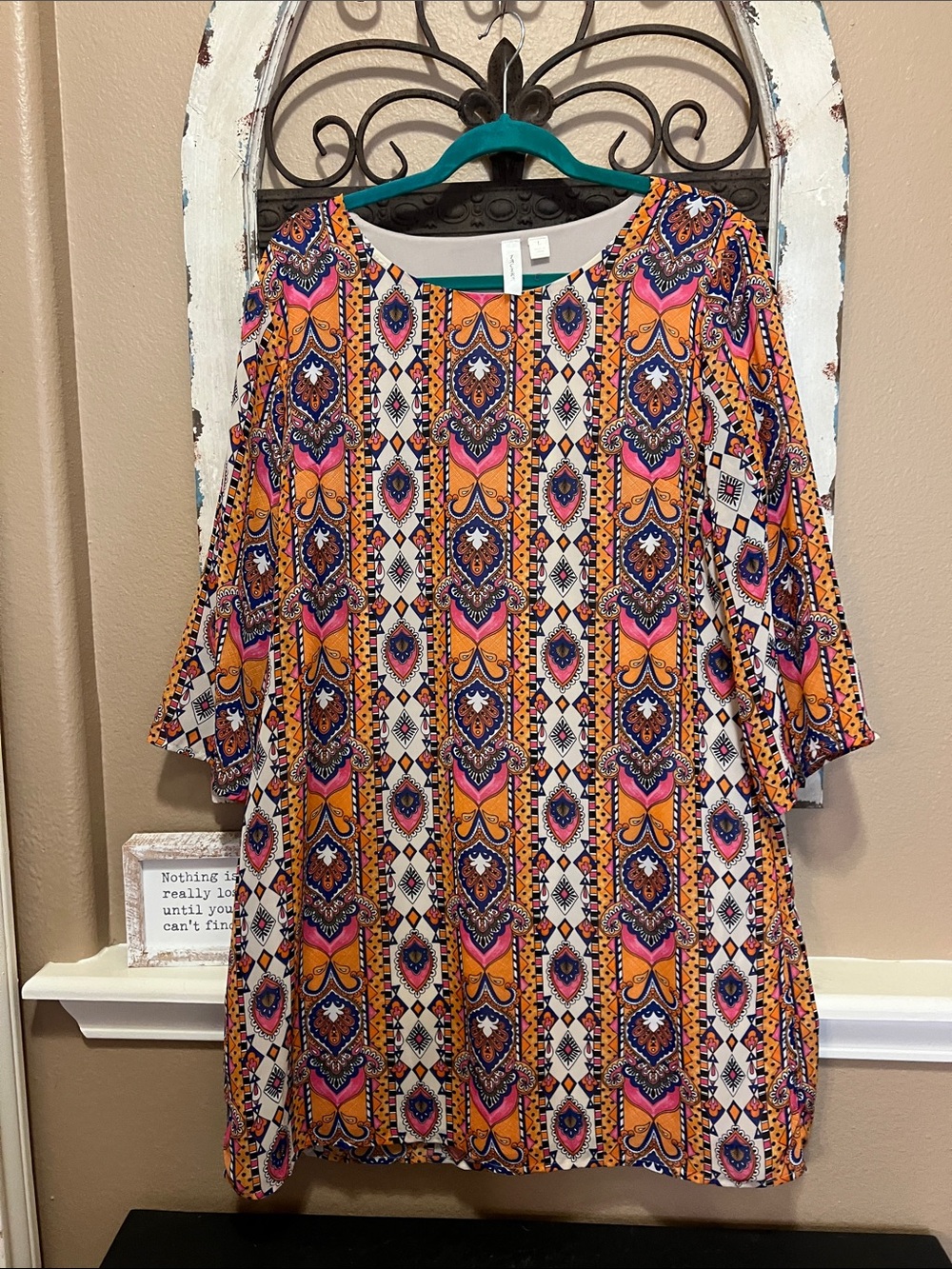 Tacera Vibrant Printed Midi Dress in Pink & Orange